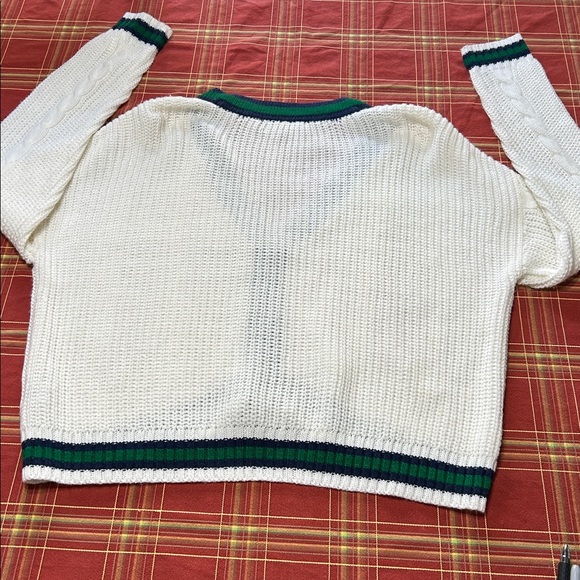 Almost Famous Women’s Cream Cable Knit Varsity Cricket Cardigan Large NWOT - Picture 5 of 12